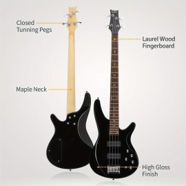 44 Inch 4 String Double Pickup Electric Bass Guitar Bundle Black