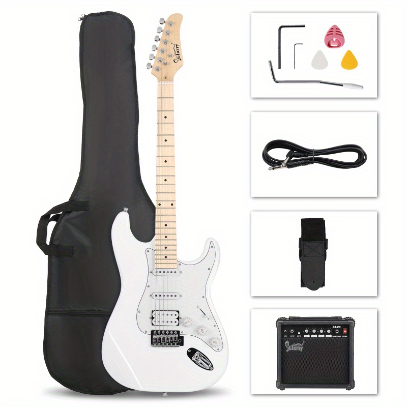 gst stylish h s s pickup electric guitar kit with 20w amp bag guitar strap white details 0