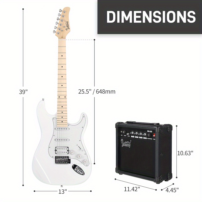 gst stylish h s s pickup electric guitar kit with 20w amp bag guitar strap white details 1