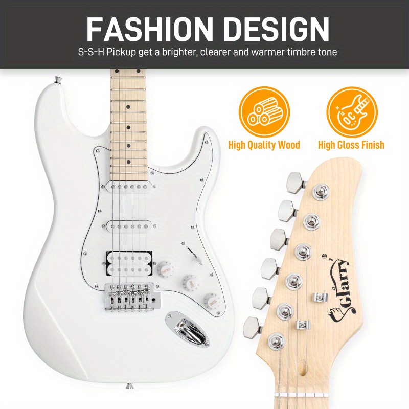 gst stylish h s s pickup electric guitar kit with 20w amp bag guitar strap white details 4