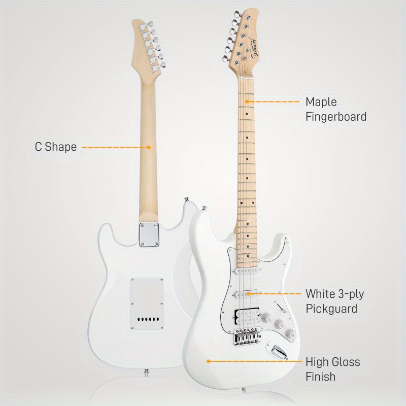gst stylish h s s pickup electric guitar kit with 20w amp bag guitar strap white details 5