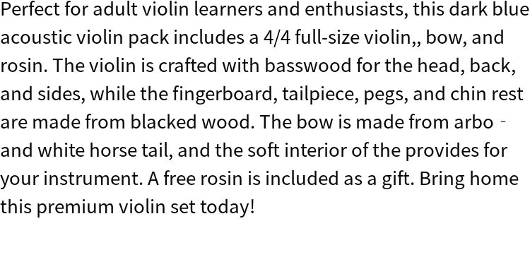 4 4 full size dark violin pack with arbor white bow and basswood violin details 1