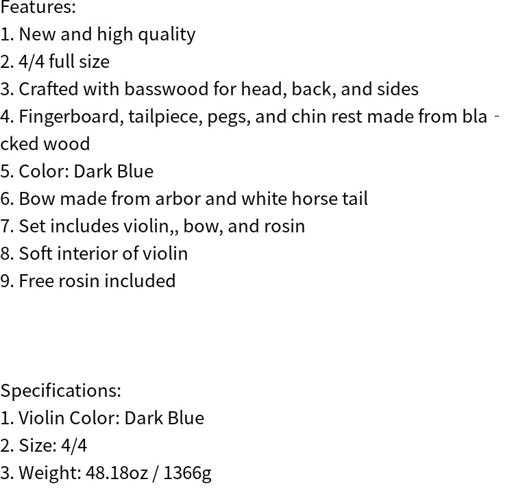 4 4 full size dark violin pack with arbor white bow and basswood violin details 2