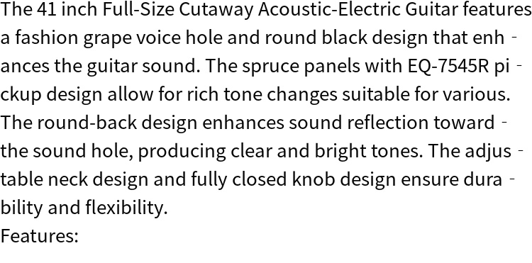 full size acoustic electric guitar with grape voice hole spruce top round back sunset color 41 inch details 2
