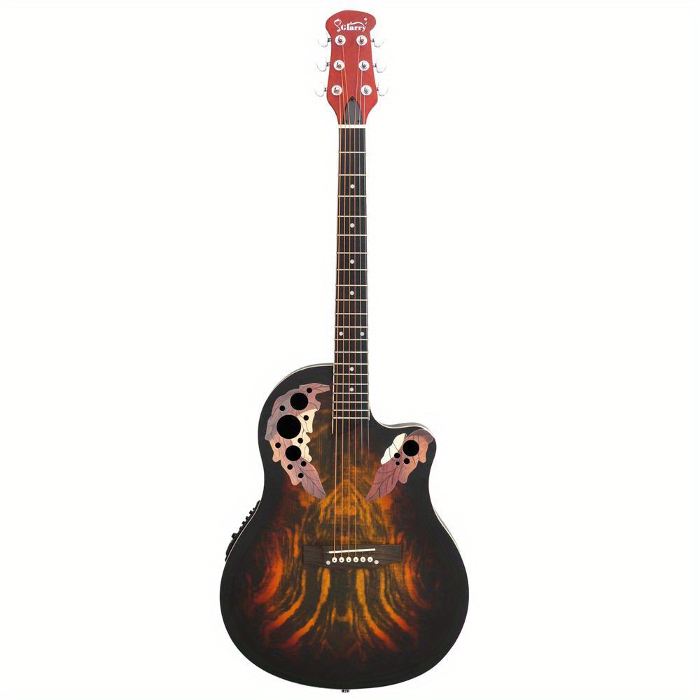 full size acoustic electric guitar with grape voice hole spruce top round back sunset color 41 inch details 4