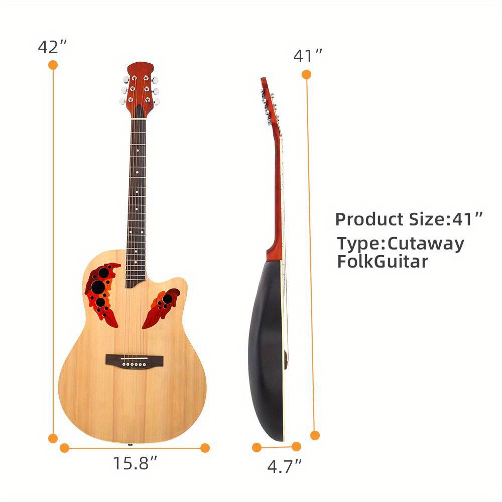 acoustic guitar with spruce top grape hole design round back adjustable neck burlywood finish 41 inch details 5