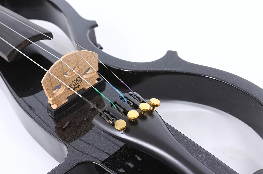 16inch electric viola solid wood with ebony viola fingerboard chin rest viola pegs viola case bow black silent for professional or beginners to practice black details 2