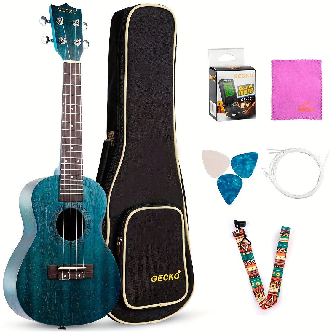 concert ukulele mahogany 23 inch beginner kit with gig bag strap nylon strings picks cloth details 1