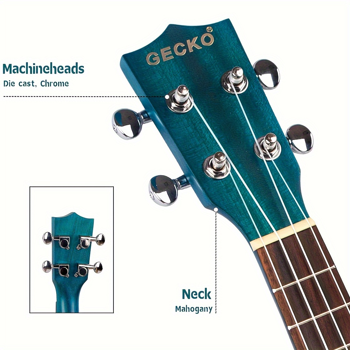 concert ukulele mahogany 23 inch beginner kit with gig bag strap nylon strings picks cloth details 4