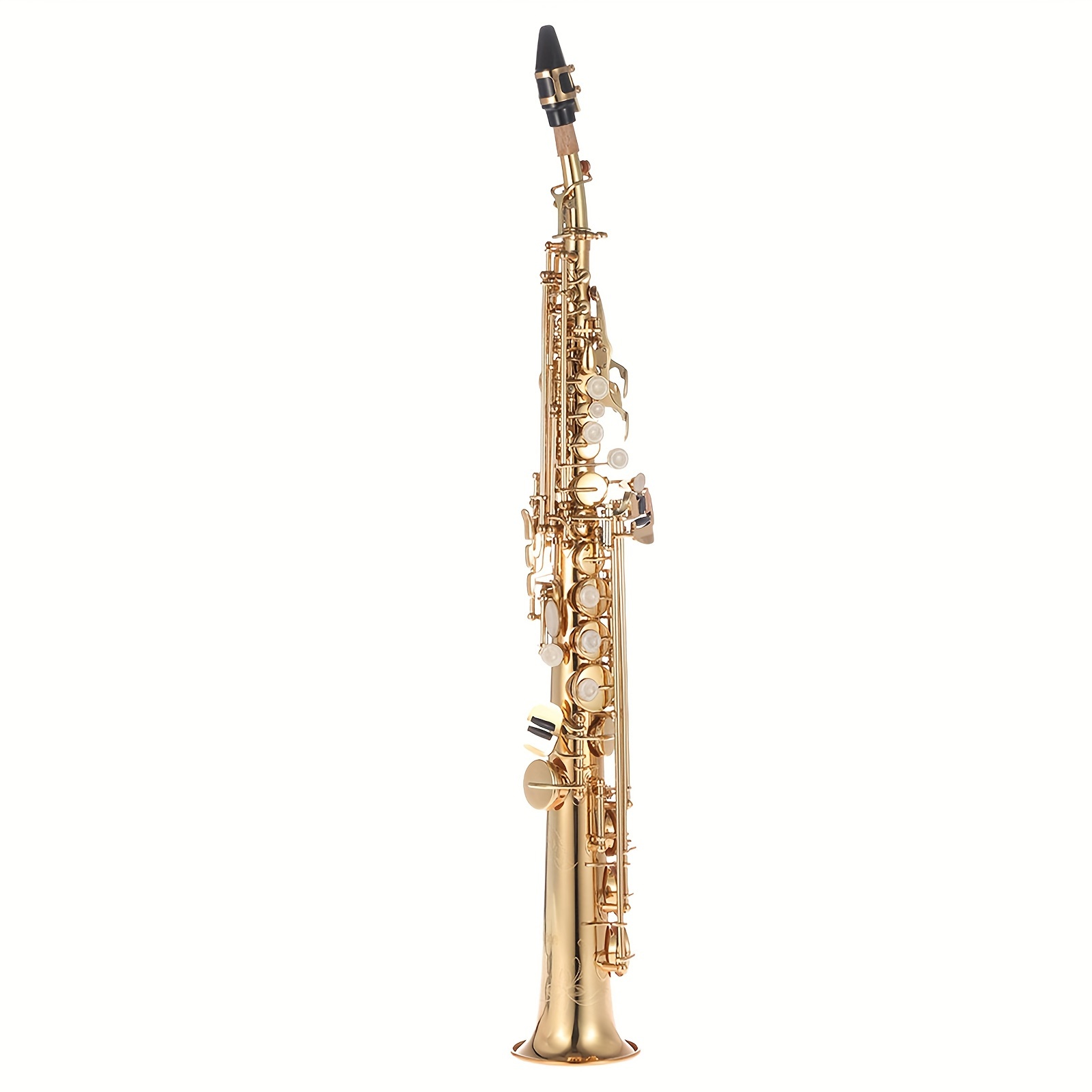brass straight soprano sax saxophone bb b flat woodwind instrument natural shell key carve pattern with carrying case gloves cleaning cloth straps cleaning rod details 5