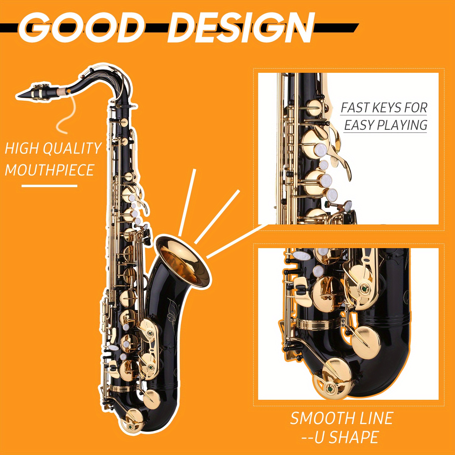 b flat saxophone lacquer sax with instrument case mouthpiece reed neck strap cleaning cloth brush for musicians beginners details 0