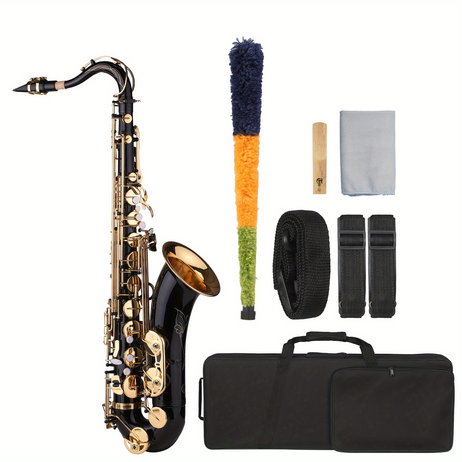 b flat saxophone lacquer sax with instrument case mouthpiece reed neck strap cleaning cloth brush for musicians beginners details 1