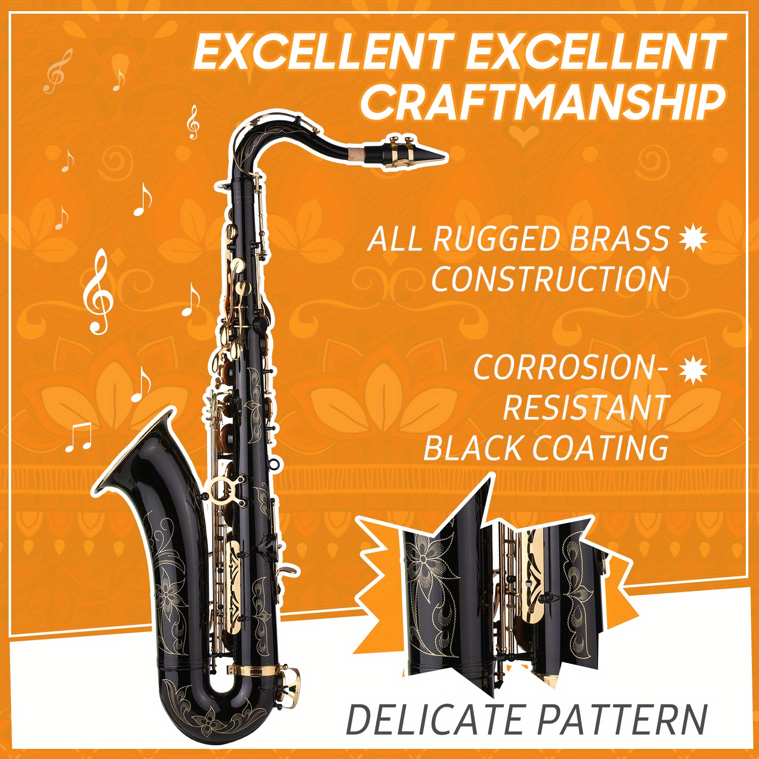 b flat saxophone lacquer sax with instrument case mouthpiece reed neck strap cleaning cloth brush for musicians beginners details 2