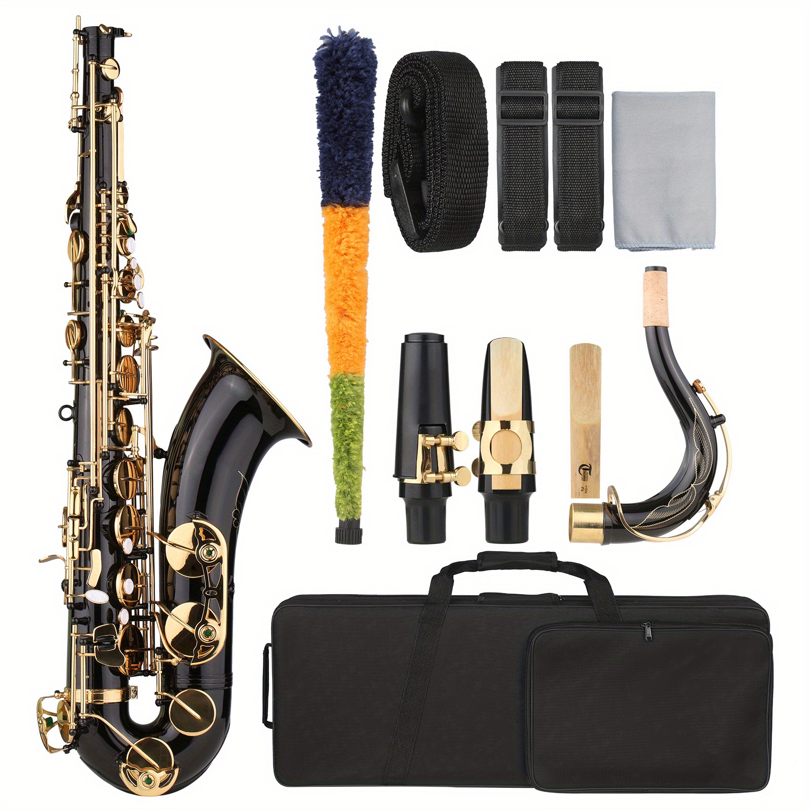 b flat saxophone lacquer sax with instrument case mouthpiece reed neck strap cleaning cloth brush for musicians beginners details 4