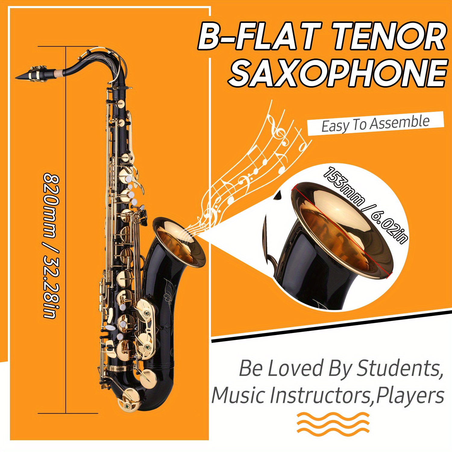 b flat saxophone lacquer sax with instrument case mouthpiece reed neck strap cleaning cloth brush for musicians beginners details 7