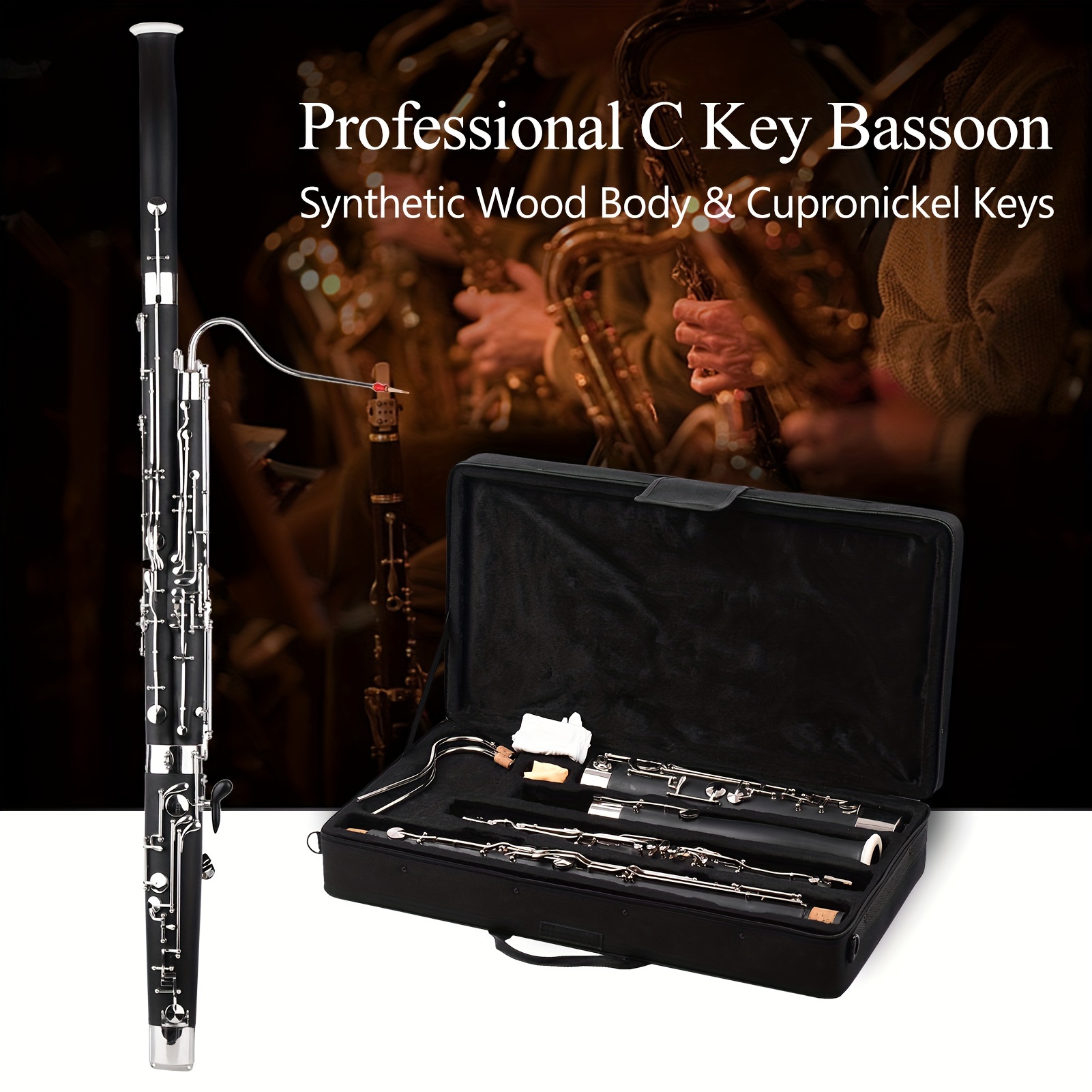 professional c key woodwind instrument synthetic wood body cupronickel silver plated nickel plated keys with reed gloves cleaning cloth carrying case details 0