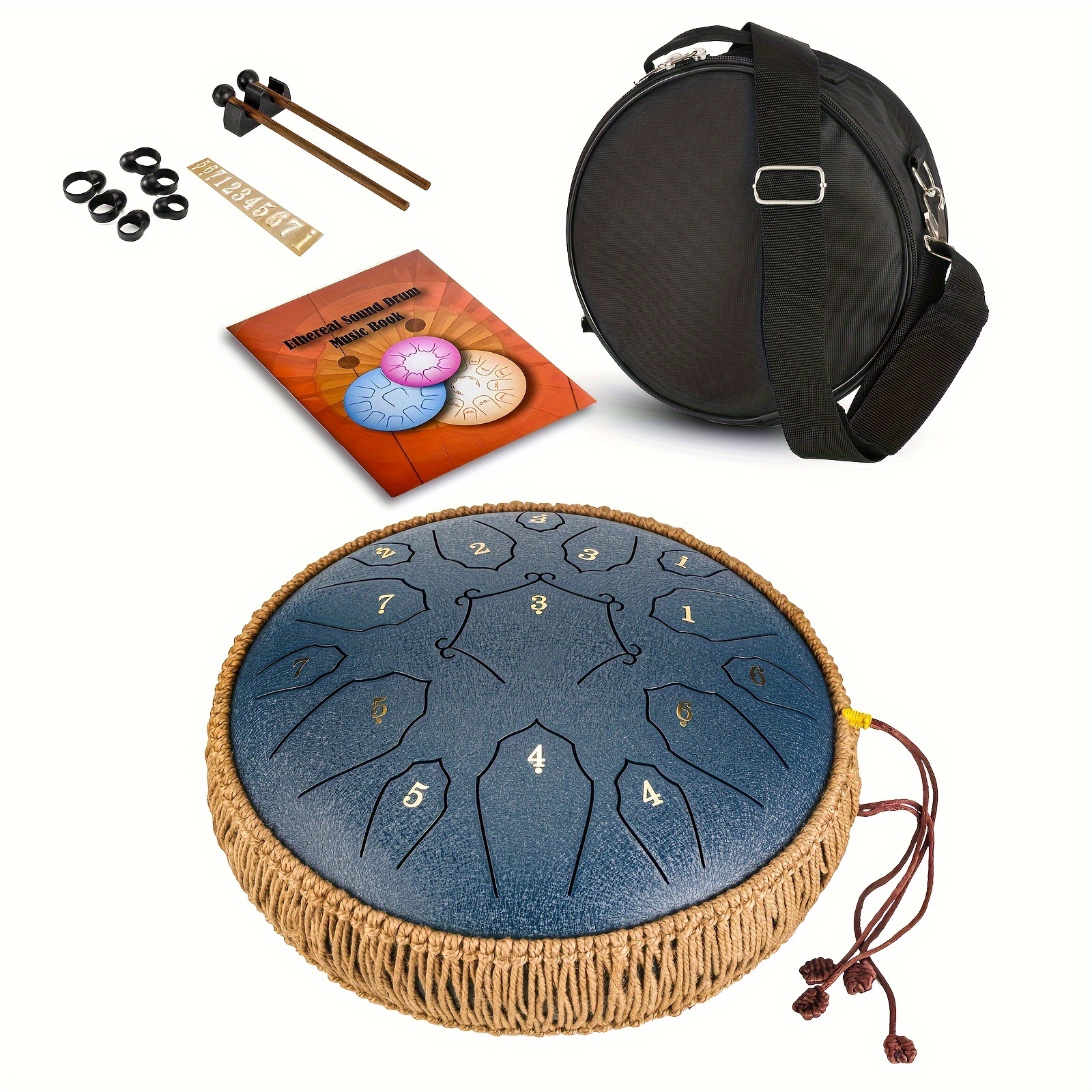a 15 note steel tongue drum percussion instrument in the key of d corn shaped hand drum with drumsticks carrying bag and sheet education concerts spiritual healing yoga entertainment happy eid details 1