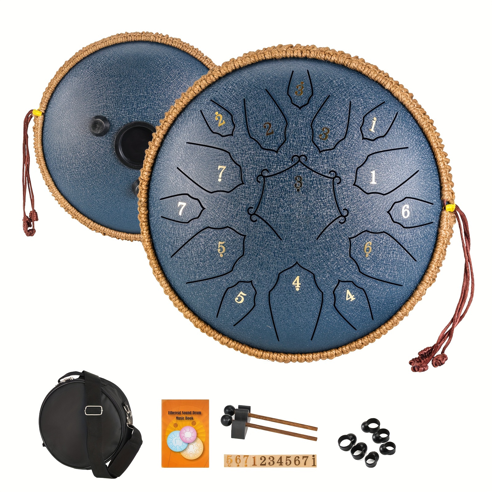 a 15 note steel tongue drum percussion instrument in the key of d corn shaped hand drum with drumsticks carrying bag and sheet education concerts spiritual healing yoga entertainment happy eid details 2
