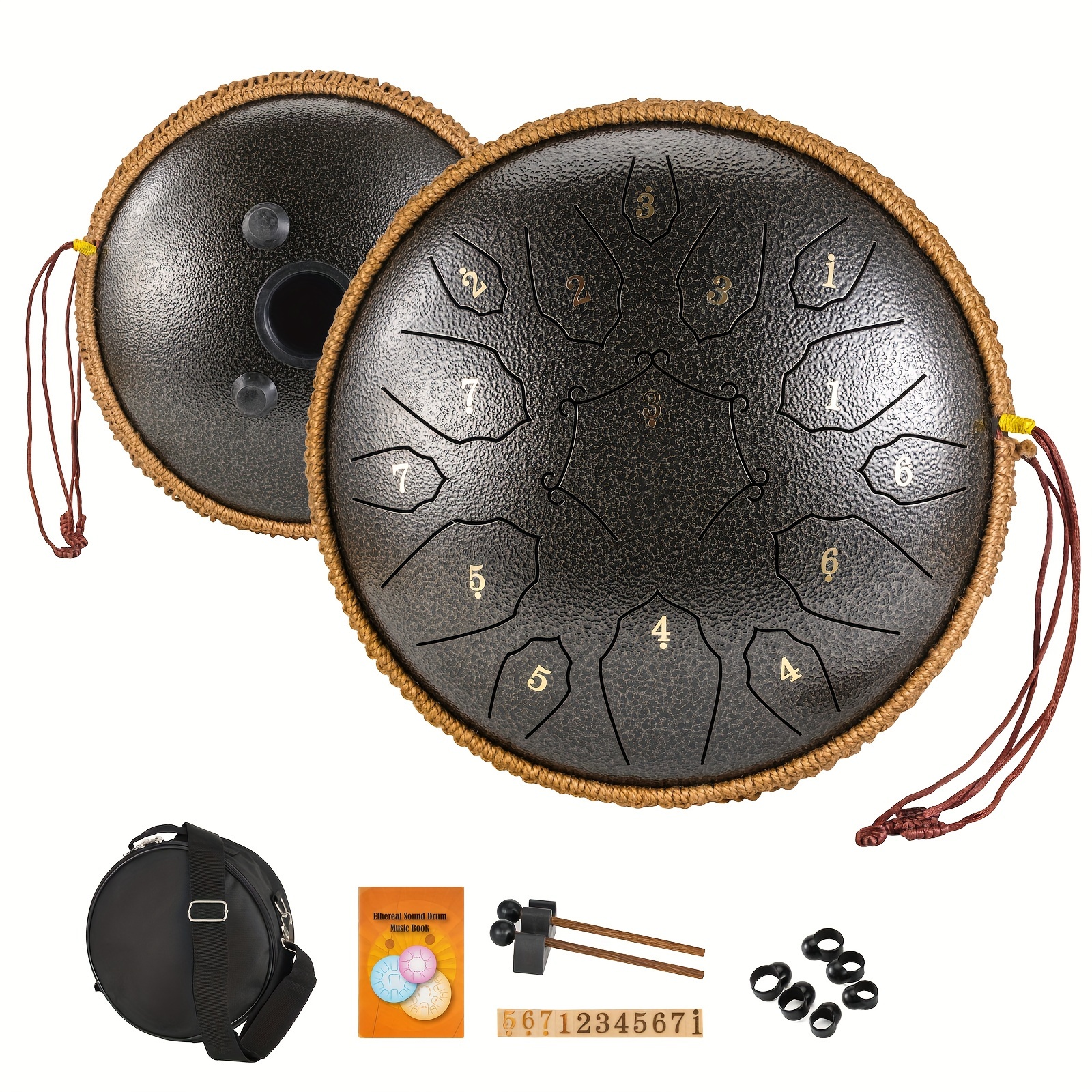 a 15 note steel tongue drum percussion instrument in the key of d corn shaped hand drum with drumsticks carrying bag and sheet education concerts spiritual healing yoga entertainment happy eid details 6