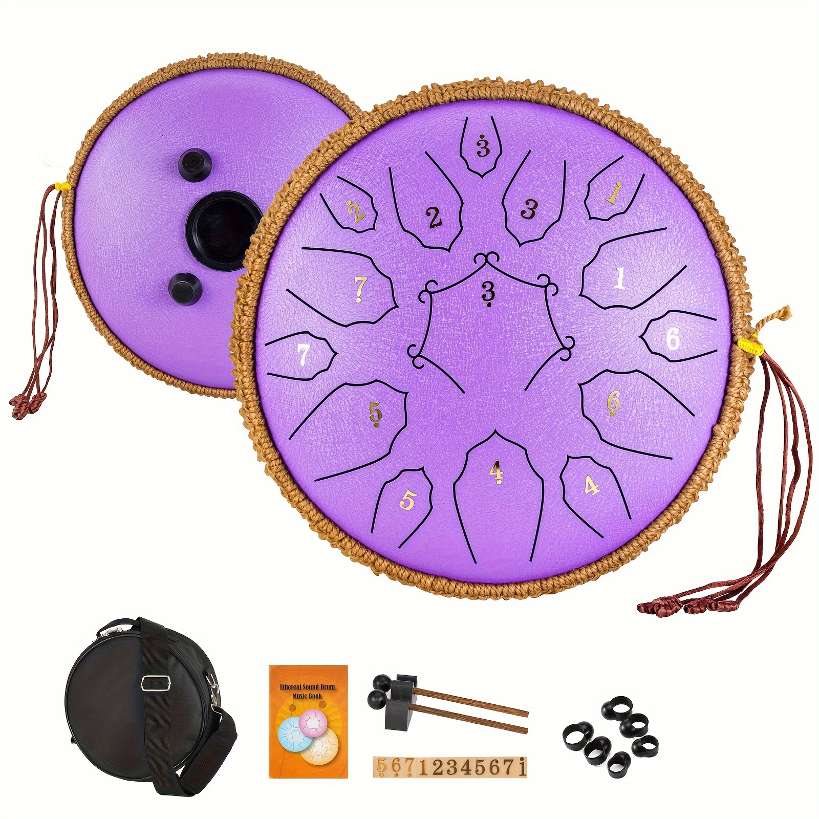 a 15 note steel tongue drum percussion instrument in the key of d corn shaped hand drum with drumsticks carrying bag and sheet education concerts spiritual healing yoga entertainment happy eid details 7