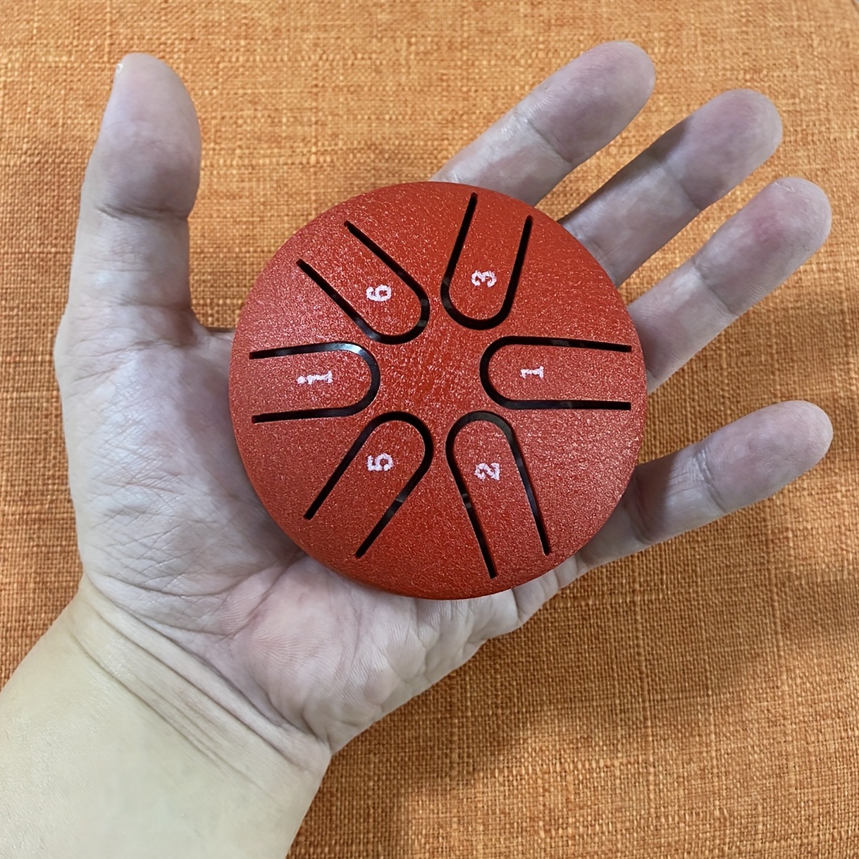 steel tongue drum ethereal drum 3 inch 6 notes steel tambourine percussion instrument portable mini hand disk with drumsticks music book note stickers for camping meditation or yoga details 0