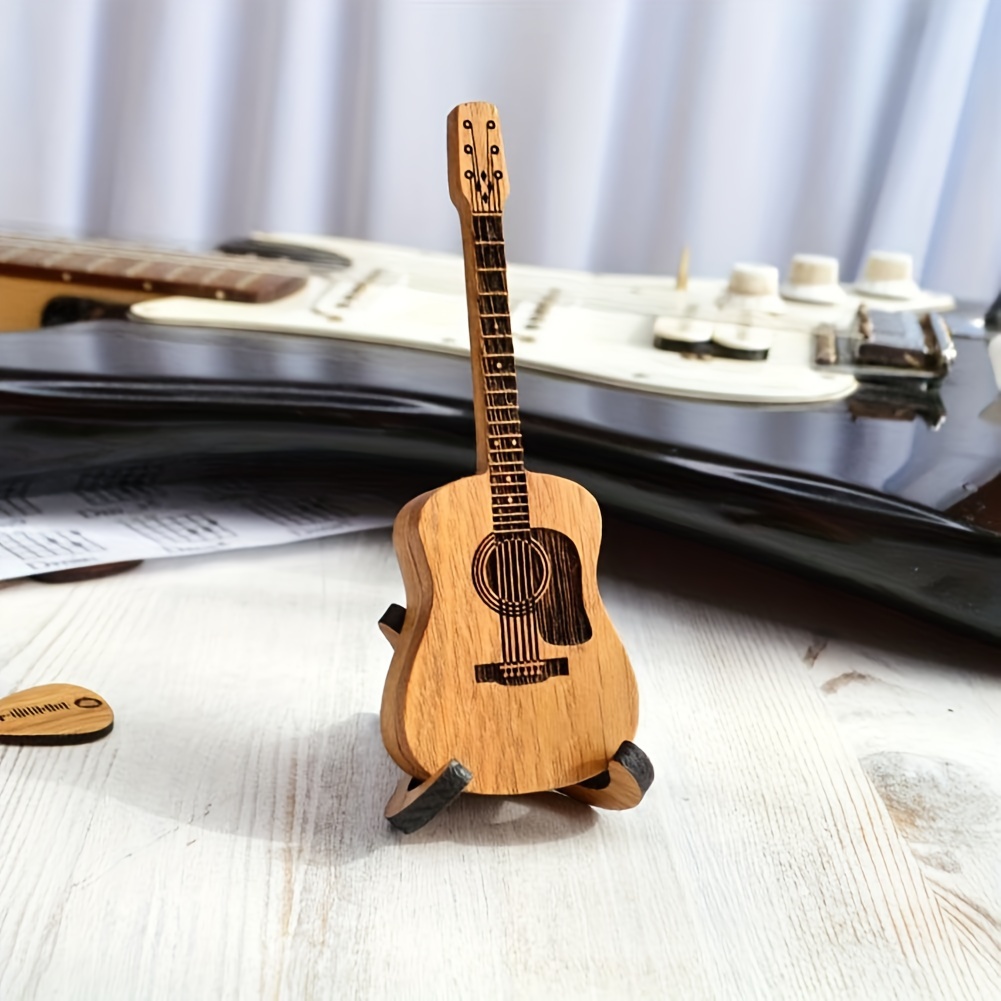 wooden guitar with stand 5pcs picks guitar pick holder box musician engraved wooden plectrum case acoustic guitar box for electric bass guitar ukulele lover details 5